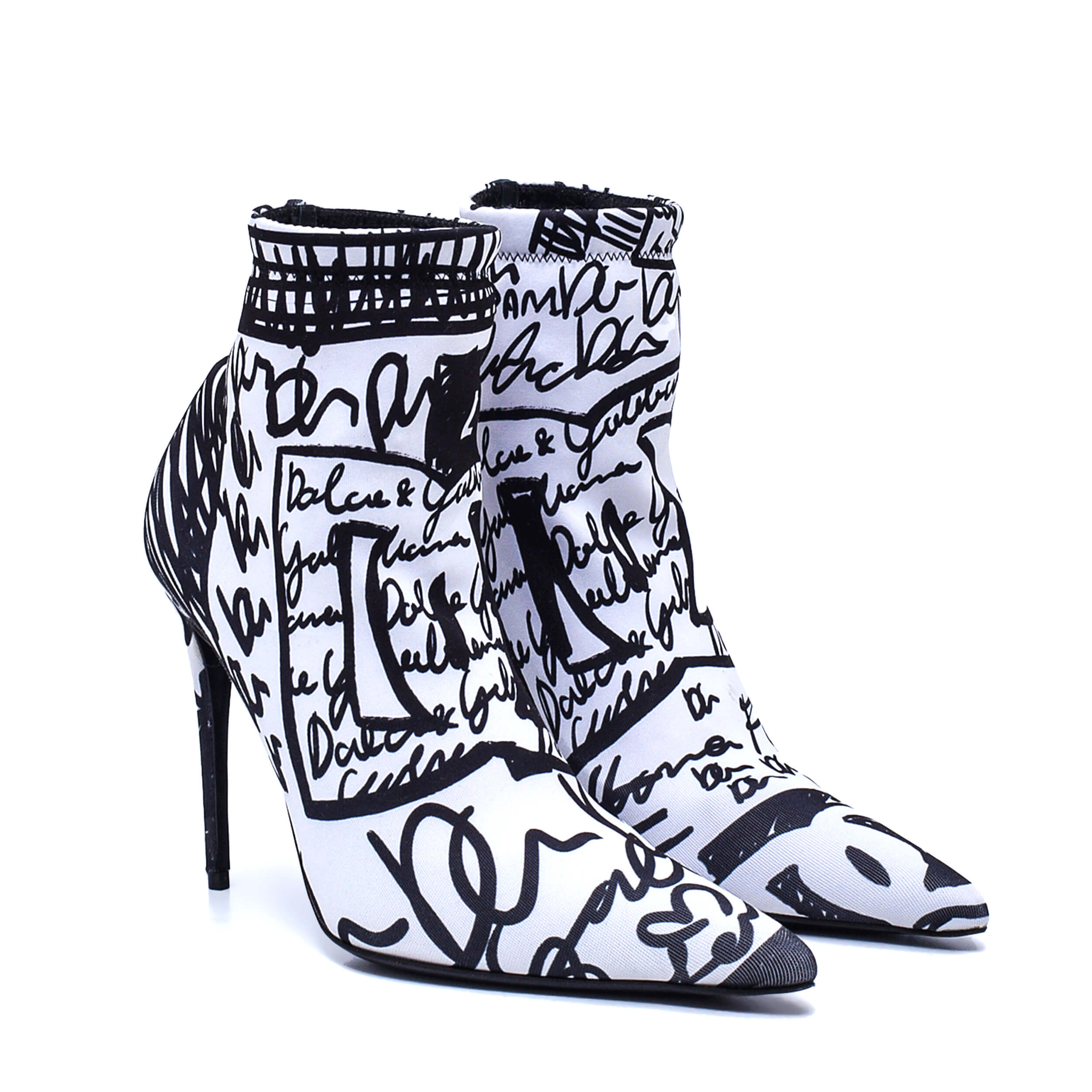 Dolce&Gabbana - Black & White Jersey DG Doodle Ankle Boots / 38